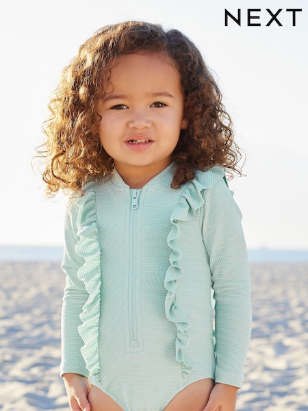 Blau - Long Sleeve Textured Frill Swimsuit (3mths-7yrs) (N01178) | 16 € - 18 €