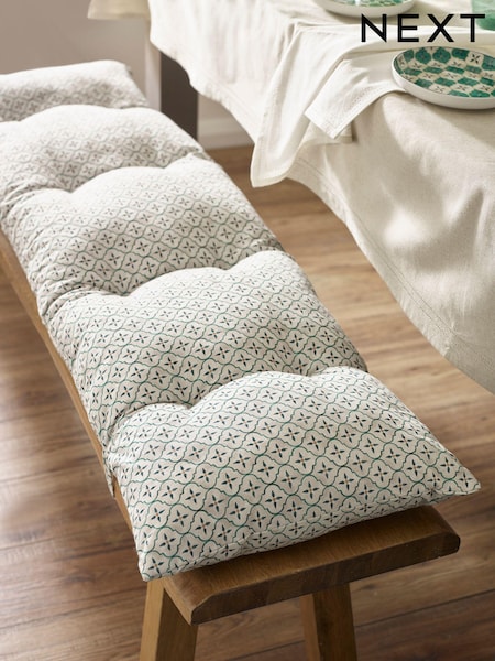 Teal Blue Mediterranean Tile Bench 100% Cotton Cushion Pad (N01263) | €18.50