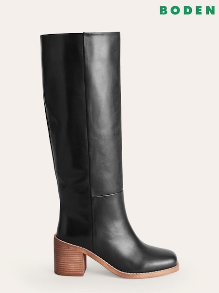 Boden Black Straight Leather Knee Boots (N01333) | €114