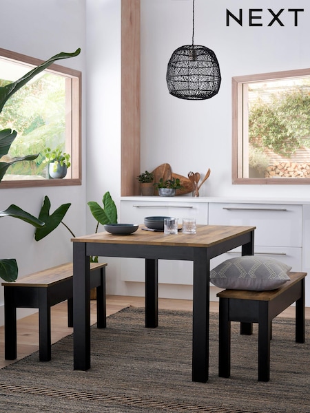 Dark Natural Bronx Oak Effect 4 Seater Dining Table and Bench Set (N01371) | €580
