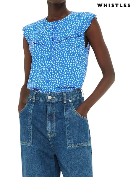 Whistles Blue Micro Cactus Sleeveless Top (N01657) | €50