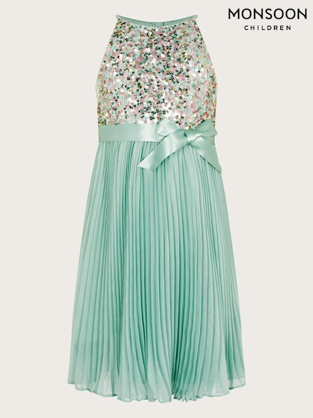 Monsoon Green Disco Sequin Truth Pleated Dress (N01817) | €29 - €32