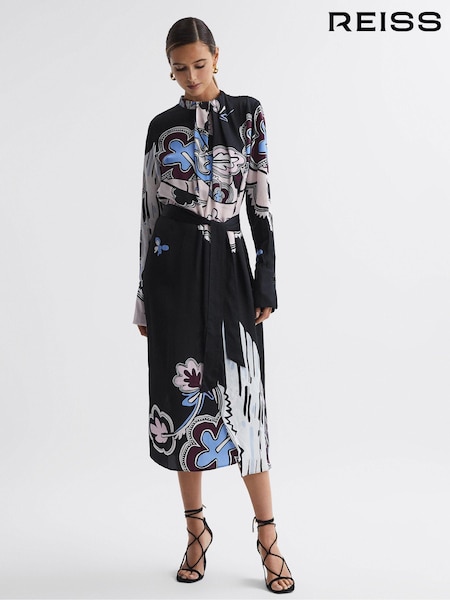 Reiss Black Samara Pleat Front Midi Dress (N02018) | €114