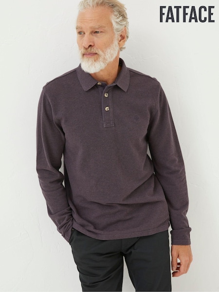 FatFace Purple Long Sleeve Organic Pique Polo Shirt (N02034) | €24