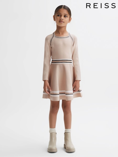 Reiss Pink Fallon Sparkle Trim Knitted Skater Dress (N02113) | €28