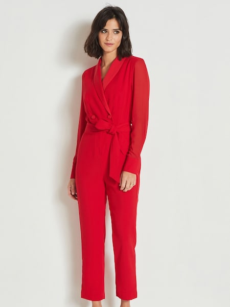 Красный - Sheer Sleeve Tuxedo Jumpsuit (N02130) | €25