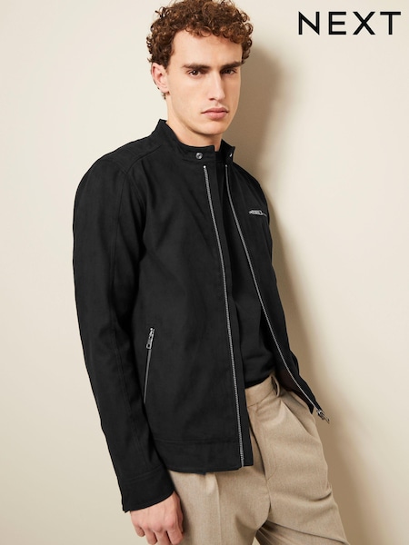 Black Faux Suede Racer Jacket (N02162) | AED284