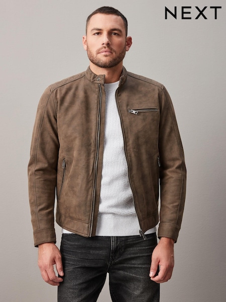 חום - Faux Leather Biker Jacket (N02170) | ‏241‏₪