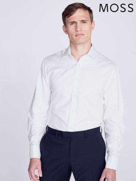 MOSS White 100% Cotton Double Cuff Twill Shirt (N02244) | €71