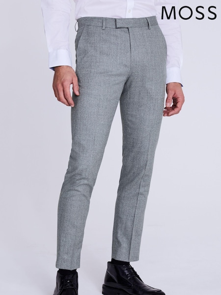 MOSS Grey Slim Fit Flannel Trousers (N02245) | R$ 1,380