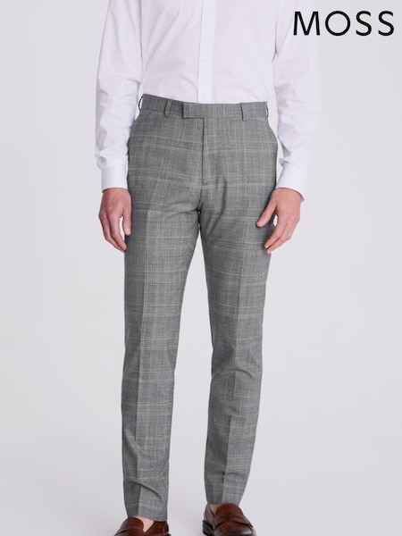 MOSS Tailored Fit Grey Check Performance Trousers (N02259) | €28