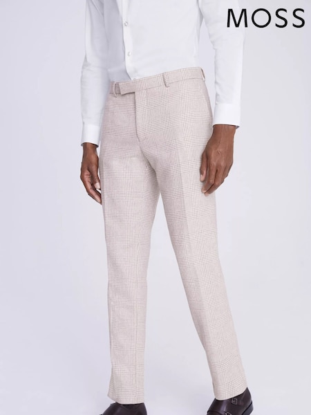 MOSS Natural Regular Fit Check Trousers (N02261) | 445 QAR