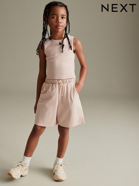 Pink Rib Vest and Sweat Short Set (3-16yrs) (N02315) | €7 - €11