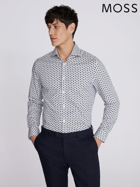 MOSS Tailored Fit Blue Diamond Print Stretch Shirt (N02333) | €38