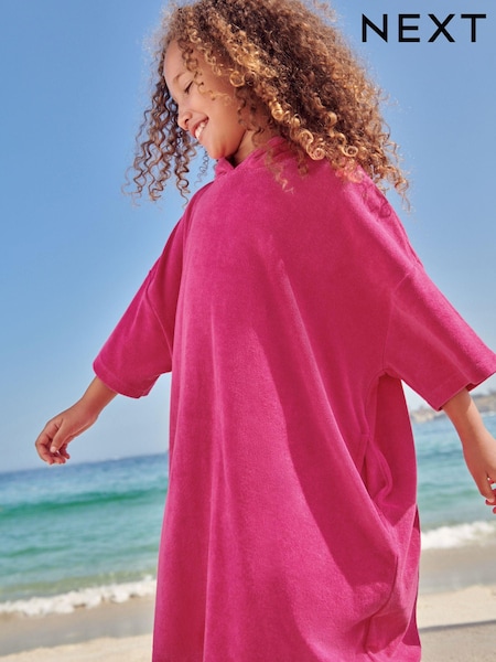 Bright Pink Oversized Hooded Towelling 100% Cotton Cover-Up (3-16yrs) (N02396) | €20 - €26