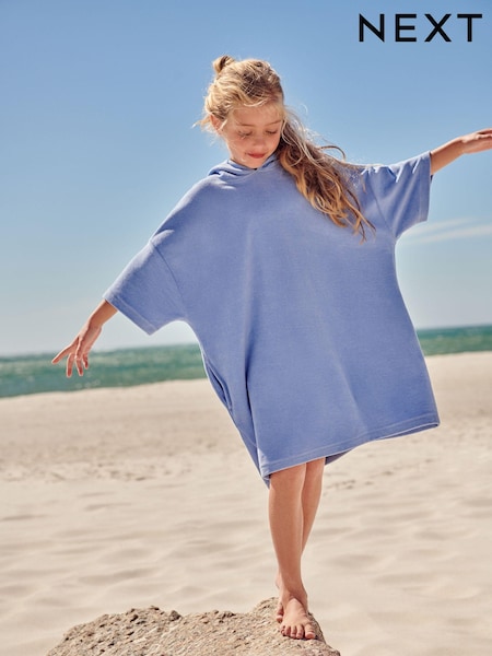 Blue Oversized Hooded Towelling 100% Cotton Cover-Up (3-16yrs) (N02403) | 69 QAR - 90 QAR