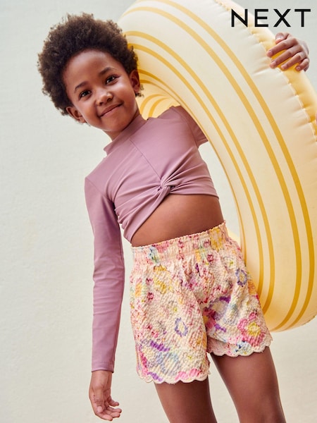 Pink Floral Textured Beach Shorts (3-16yrs) (N02417) | €2 - €3