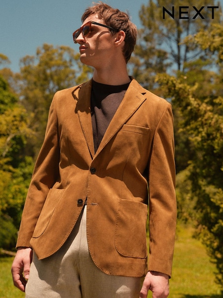 Tan Brown Slim Fit Faux Suede Blazer (N02433) | R$ 910