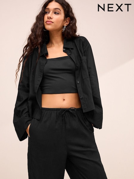 Black Summer Shirt with Linen (N02446) | AED8
