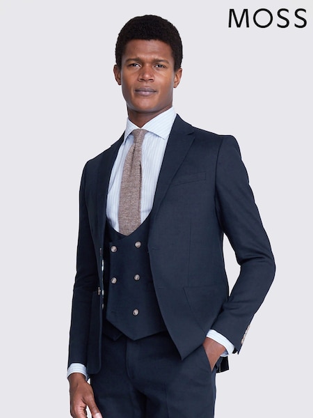MOSS Blue Slim Fit Matte Linen Jacket (N02522) | AED1,042