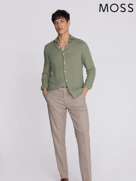 MOSS Green Tailored Fit 100% Linen Shirt (N02543) | AED174
