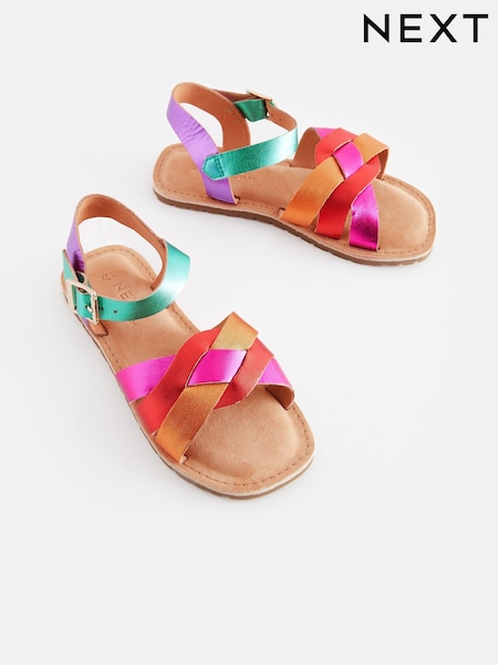 Multi Rainbow Wide Fit (G) Leather Woven Sandals (N02660) | AED64 - AED85