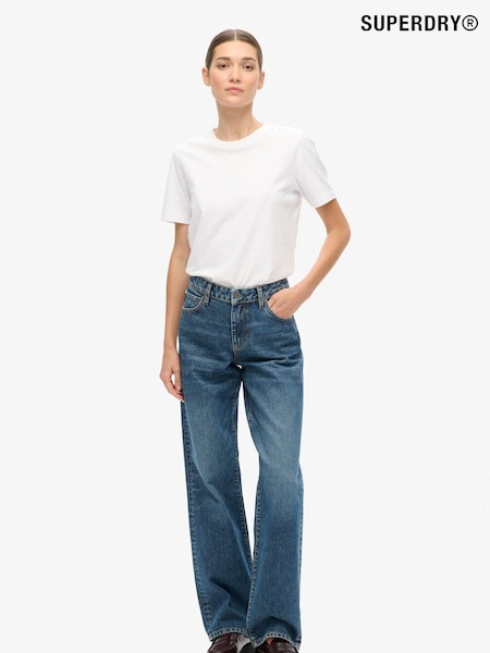Superdry Sky Blue Mid Rise Wide Leg 100% Cotton Jeans (N02743) | €99