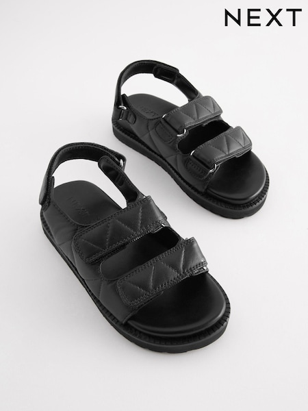 Black Leather Quilted Two Strap  Sandals (N02746) | €10 - €13
