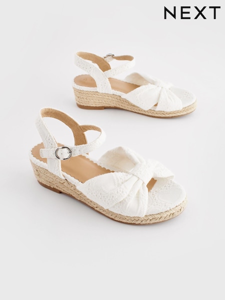 White Broderie Bow Wedge Sandals (N02747) | €9 - €12