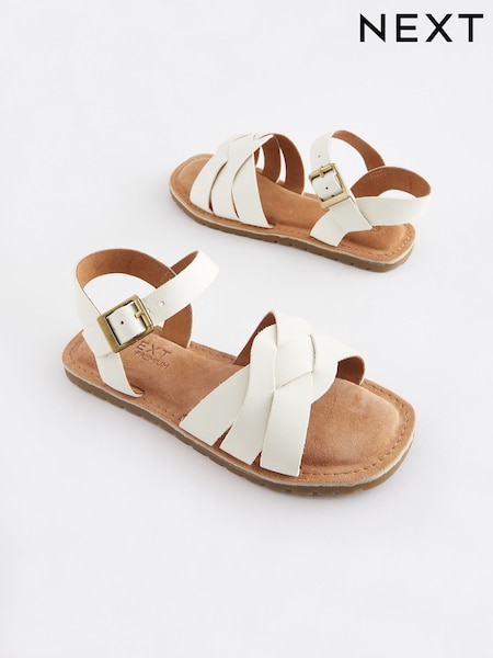 White Wide Fit (G) Leather Woven Sandals (N02748) | AED64 - AED85