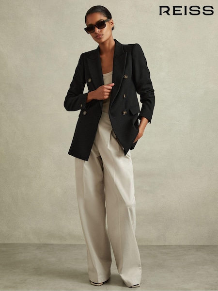 Reiss Lana Tailored Textured Wool Blend Double Breasted Blazer (N02798) | €469