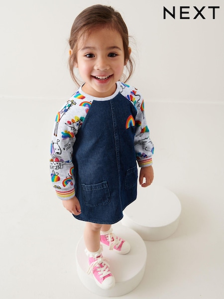 Character Imprimeuri curcubeu - Raglan Denim Dress (3mths-8yrs) (N02820) | 72 LEI - 89 LEI