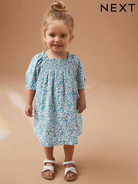 Blue Ditsy Puff Sleeve Dress (3mths-8yrs) (N02832) | €8 - €10