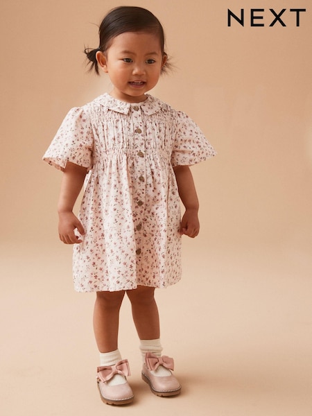 Pink Ditsy Shirred Cotton Dress (3mths-7yrs) (N02839) | €8.50 - €10