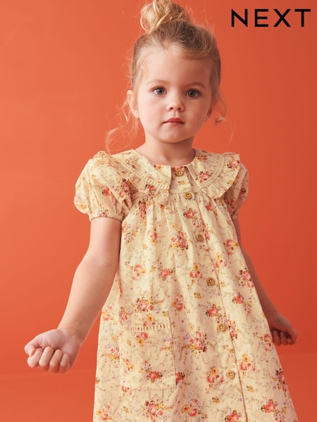 Kremna cvetlična - Printed Collar Dress (3mths-10yrs) (N02845) | € 12 - € 17