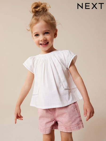 Weiß - 100% Cotton Angel Sleeve Blouse (3mths-8yrs) (N02849) | 3 € - 4 €
