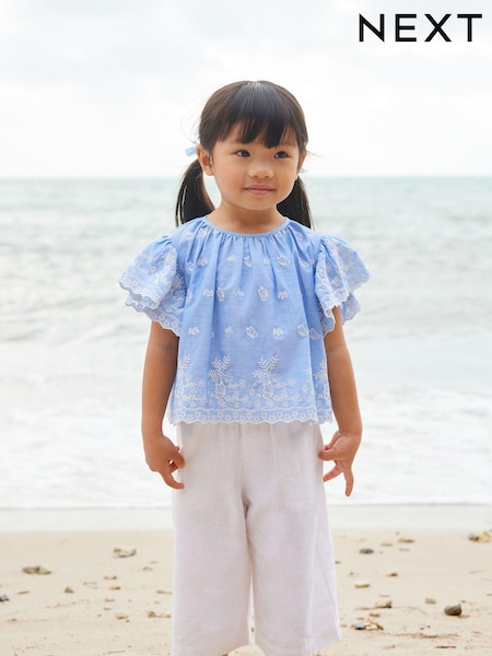 Blue Embroidered Blouse And Trousers Set (3mths-8yrs) (N02862) | €23 - €28