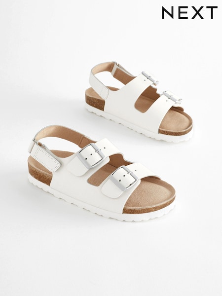 White Leather Wide Fit (G) Two Strap Corkbed Sandals (N04344) | €10 - €15