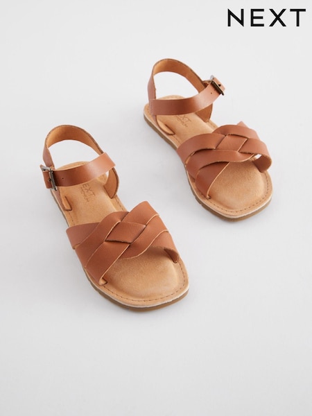 Tan Brown Wide Fit (G) Leather Woven Sandals (N04346) | €8 - €10