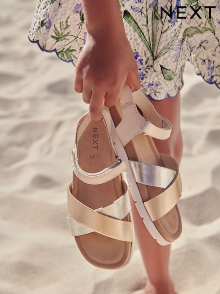 Mixed Metallic Leather Woven Sandals (N04347) | 79 QAR - 103 QAR