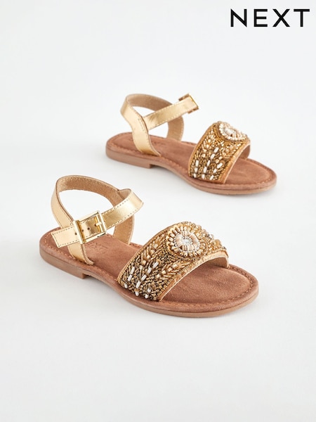 Gold Beaded Leather Occasion Sandals (N04350) | € 15 - € 20