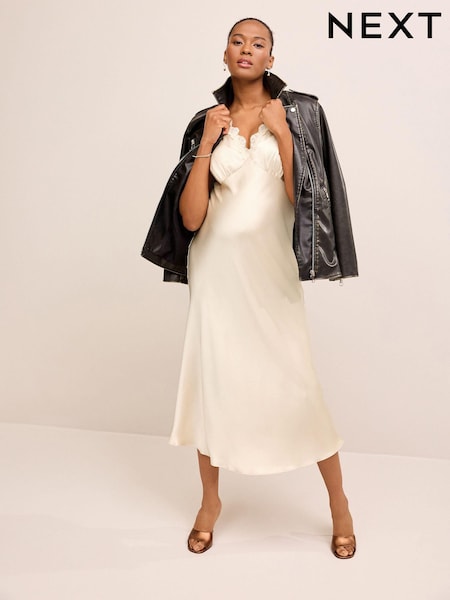 Champagne Gold Maternity Satin Slip Dress (N04549) | €13
