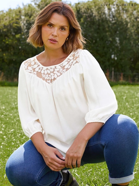 Live Unlimited Curve - White Lace Yoke Blouse (N04575) | €37