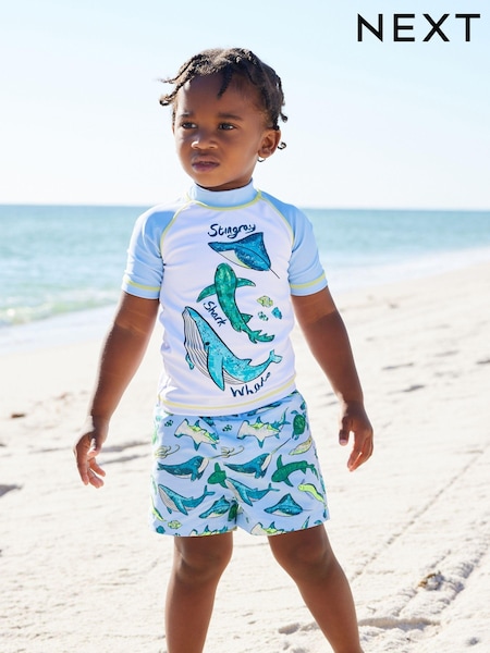 Light Blue Sealife Sunsafe Top and Shorts Set (3mths-7yrs) (N04695) | €8 - €10