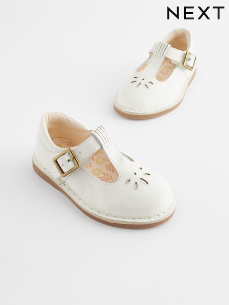 White Leather T-Bar Shoes (N04769) | 83 QAR - 97 QAR