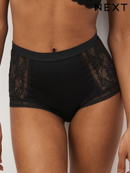 Black High Rise Microfibre And Lace Knickers (N04811) | $14