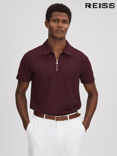 Reiss Bordeaux Floyd Slim Fit Half-Zip Polo Shirt (N04920) | €55