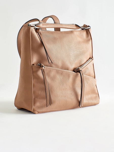 Tan Brown Side Zip Backpack (N04939) | €17.50