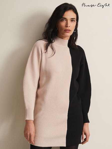 Phase Eight Black Tamina Colour Block Knitted Tunic Mini Dress (N04965) | €49