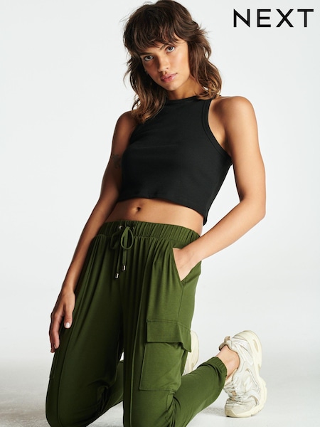 Khaki Green Cargo Jersey Joggers (N05103) | $31
